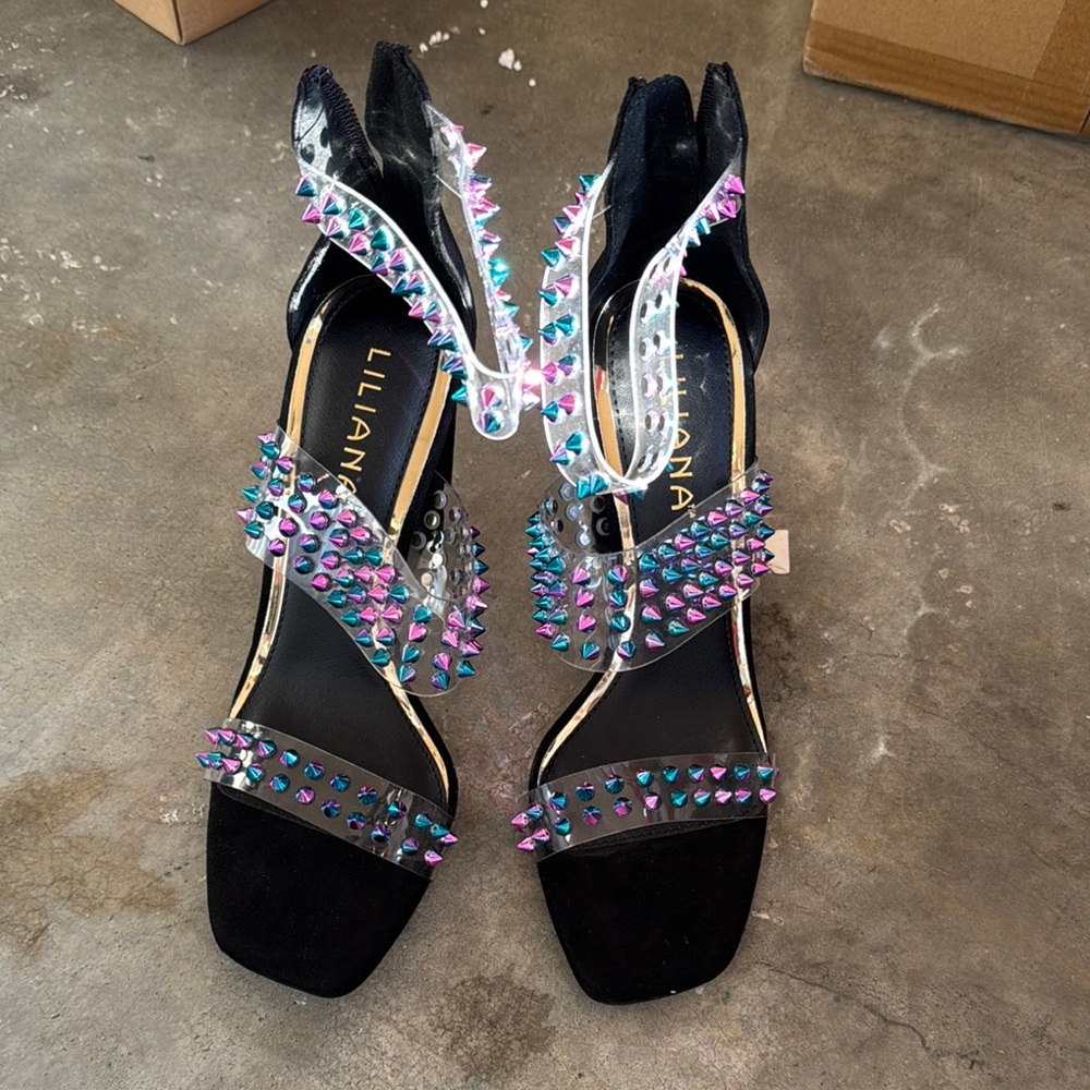 Liliana Black and Multicolor Studded Women's Heels